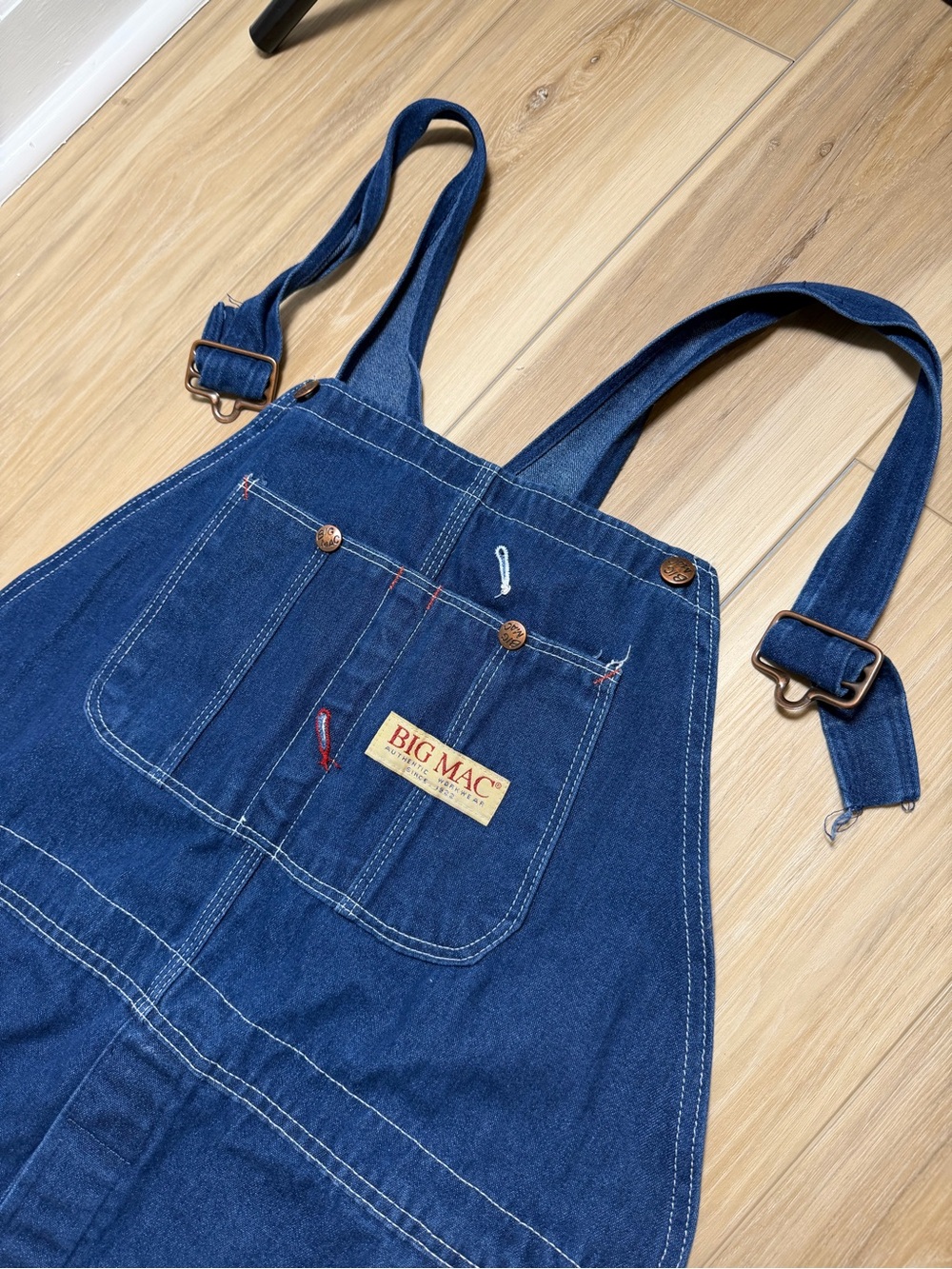 Big Mac Men's Denim Bib Overalls in Dark Blue vintage size 44/36